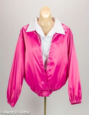 Jaqueta feminina cetim rosa poli cetim frente V fantasia jaqueta com serigrafia - Imagem 1 de 3