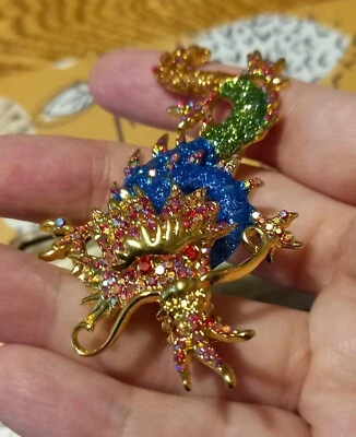 Large DRAGON Brooch PENDANT Statement MULTICOLOUR Fab GLITTERY Glam - Image 1 of 4