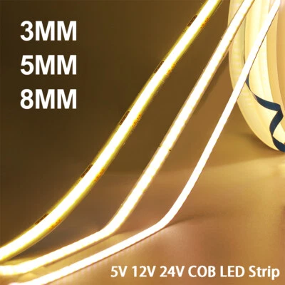 3mm 5mm 8mm COB LED Streifen Stripe 320Led/m Band Selbstklebend keine Lichtpunkt - Bild 1 von 4