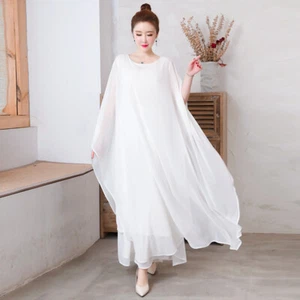 Juego de 2 piezas de vestido de gasa suelto estilo chino hanfu talla grande para mujer M-2XL - Imagen 1 de 16