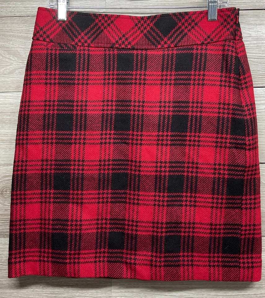 Falda de lana LL Bean línea A hasta la rodilla para mujer talla 8P ajuste favorito roja negra a cuadros Foto 1 de 4