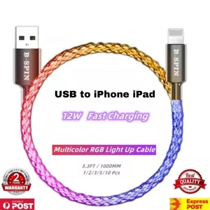 LED RGB Multi Light up USB Fast Charging Cord for iPhone 14 13 12 11 pro iPad AU - Picture 1 of 22