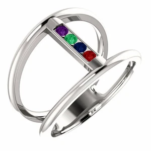 Opposite Space Family Ring Sterling Silver 1 to 5 Birthstones, Mother's ring - Picture 1 of 9