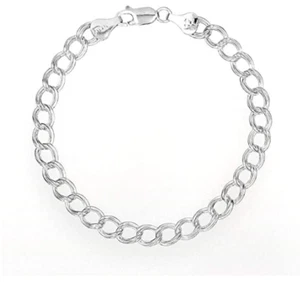 14K White Gold Plated 5mm Double Link Charm 8 Inch Women's Wedding Bracelet - Picture 1 of 8