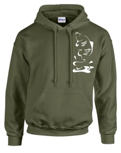 ¡ROPA DE PESCA, CAPUCHA VERDE OLIVA, CARPA SALTANDO! PEQUEÑO A 3XL. - Imagen 1 de 3