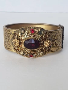 Vintage Viktorianisches Armband verziert Klapp Armreif Rot Gold Boho Erbstück Statement - Bild 1 von 7