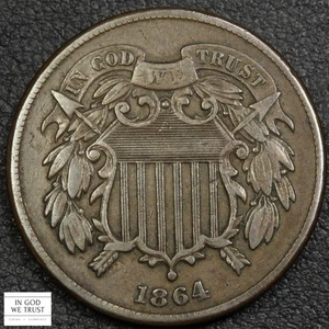 1864 Large Motto Copper Two Cent Piece 2C - Picture 1 of 3