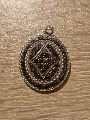 Signed JS Joseph Schmid .925 Sterling Silver Pave Black Diamond Pendant - Image 1 of 4