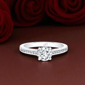 Women Wedding Ring 1.16 Ct IGI Lab Grown Round Cut Diamond Solid 14K White Gold - Picture 1 of 13