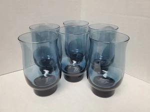 6) Bicchieri vintage MCM Libbey Glass Co. blu scuro tulipano - bicchiere NOS - Foto 1 di 6