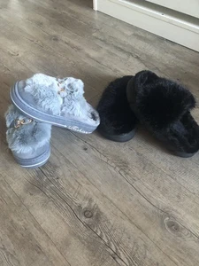 Plüsch Pantoffeln Grau Schwarz 2für1 Gr. 37 - Bild 1 von 12
