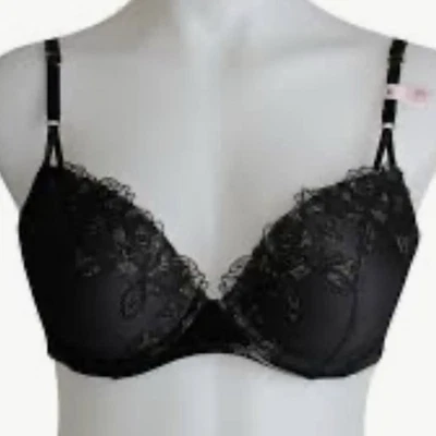 Victoria Secret Very Sexy Push Up Padded Bra Black Lace Faux Leather 32B - Image 1 of 4
