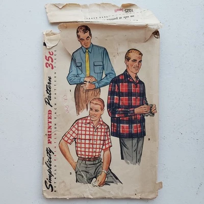 Camisa de costura vintage de 34" 36" Simplicity 1025 para hombre con cuello botón patrón Foto 1 de 4