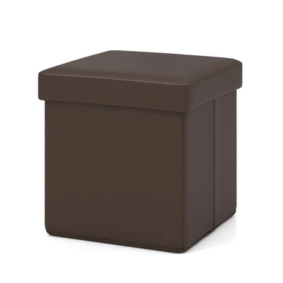 Folding Storage Ottoman Upholstered Square Footstool PVC Leather 10.5 Gallon - Image 1 of 4