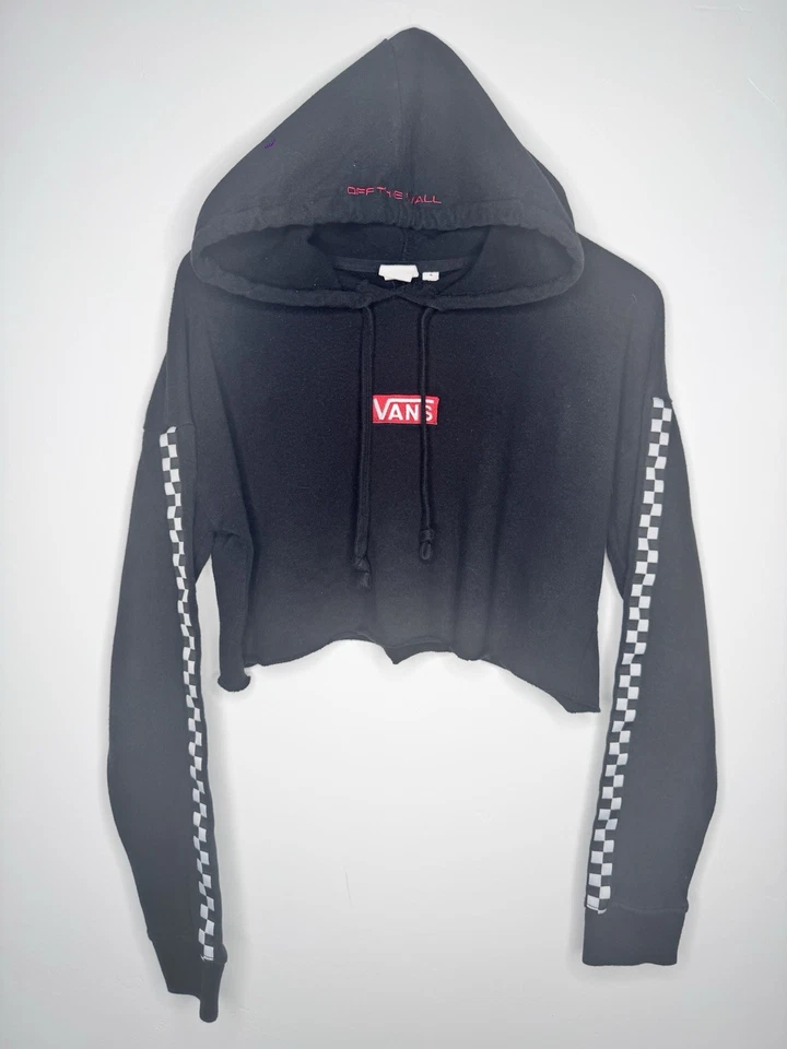 Sudadera con capucha Vans corta negra a cuadros para mujer talla pequeña Foto 1 de 4