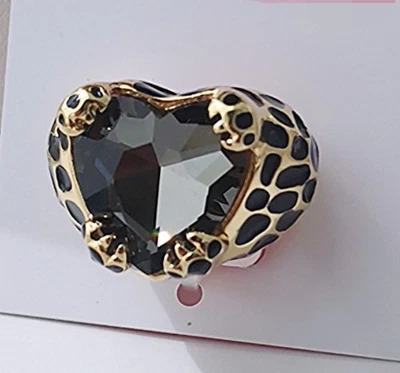 Anillo Betsey Johnson Tono Dorado Grueso Leopardo Verdadero Cristal Negro Talla 8 Nuevo con Etiquetas Foto 1 de 2