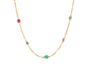 Ruby Sapphire and Emerald Bezel Set Station Necklace in 14K - Picture 1 of 3