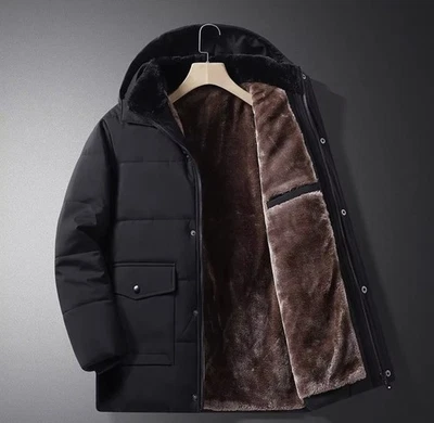 Abrigo acolchado forrado de piel Hudson And Mark pequeño negro para hombre Foto 1 de 4