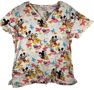 Walt Disney Mickey Mouse & Friends V-Neck Scrub Top Women's Sz M - Picture 1 of 5
