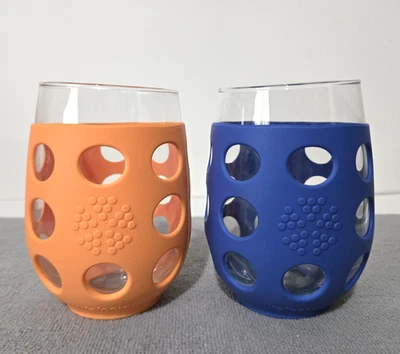 Lifefactory 11oz Wine Glass with Silicone Sleeves Clear Orange & Blue - Image 1 of 4