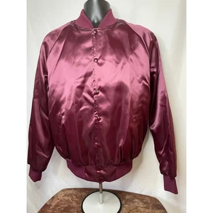 Vintage 80s Maroon Satin Bomber Jacket Made in USA LGet you - Picture 1 of 7