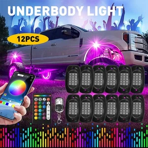 12 Pods RGB LED Rock Lights Kit Offroad Truck Underbody Neon Music Bluetooth APP - Picture 1 of 12