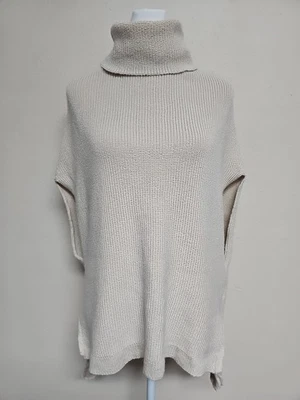 Women's Sweater Poncho Sleeveless Turtleneck Beige Oversized Crochet.Size XS - Image 1 of 4