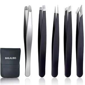 Pinzas para Cabello Facial Mujer, Juego de 5 Piezas, Pinzas para Cejas Punta Redonda para Hombre,... - Imagen 1 de 9