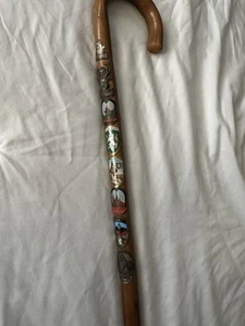 Antique Natural Wood Austria Alpine Cane for Walking in the Mountains 8 Badges - Picture 1 of 6