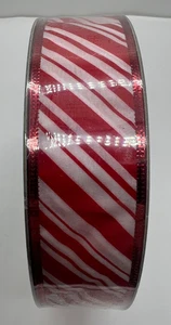 Members Mark Wire Edged 1.5 X 50 Yards Red & White Candy Cane Striped Ribbon - Picture 1 of 3