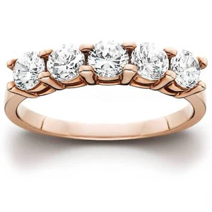 1 cttw 5-Stone Round Cut Diamond Wedding Anniversary Ring 14K Rose Gold - Picture 1 of 4