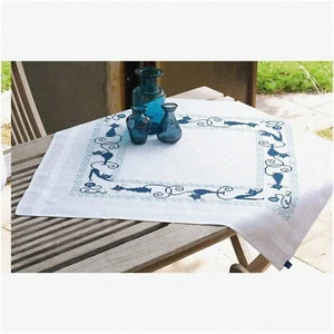 Purrfectly Stitched Feline Friends Tablecloth Kit, 32 x 32 - Embroidery Delight - Picture 1 of 3