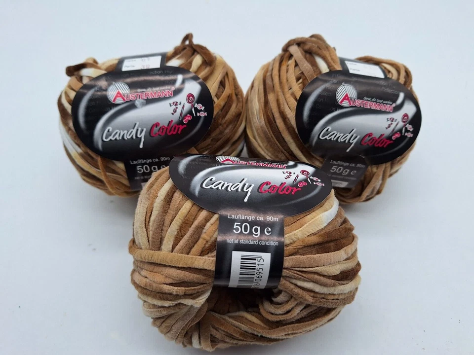 3 Balls  Candy Color Yarn Austermann Brown Beige Microfiber 50 g balls - Image 1 of 4