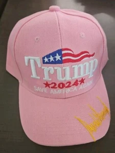 * Trump 2024 Pink Hat With Adjustable Back, Stars & Stripes, Save America Again - Picture 1 of 3