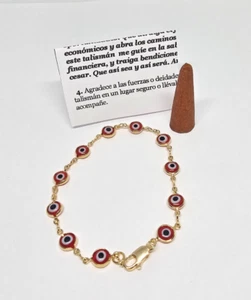 BRACCIALE PORTAFORTUNA ORO PIENO ROSSO MALOCCHIO / PULSERA OJO TURCO ROJO - Foto 1 di 2