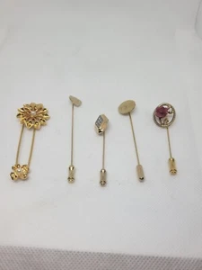 Five Stick Pins/Hat Diamond Shape Double Heart Initials Rose Flower Safety Pin - Picture 1 of 12