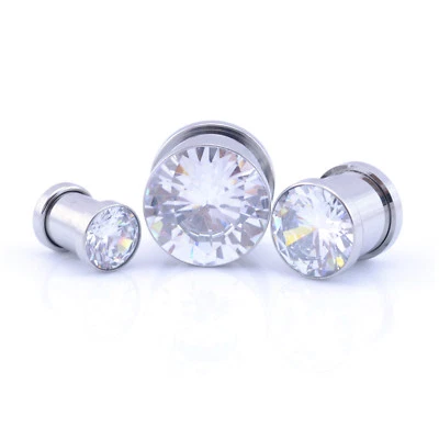 Dilatatore Orecchio Cristallo Zirconia Cubica Gemma Metallo Tunnel Vite Su 6mm - - Immagine 1 di 4