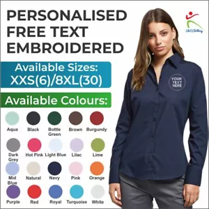 Personalised Embroidered Premier Ladies Long Sleeve Poplin Blouse Formal Shirt - Picture 1 of 26