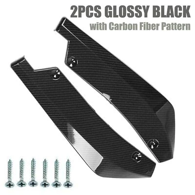 Carbon Fiber Black Rear Bumper Diffuser Side Fender Spoiler Lip Canard Protector - Image 1 of 4