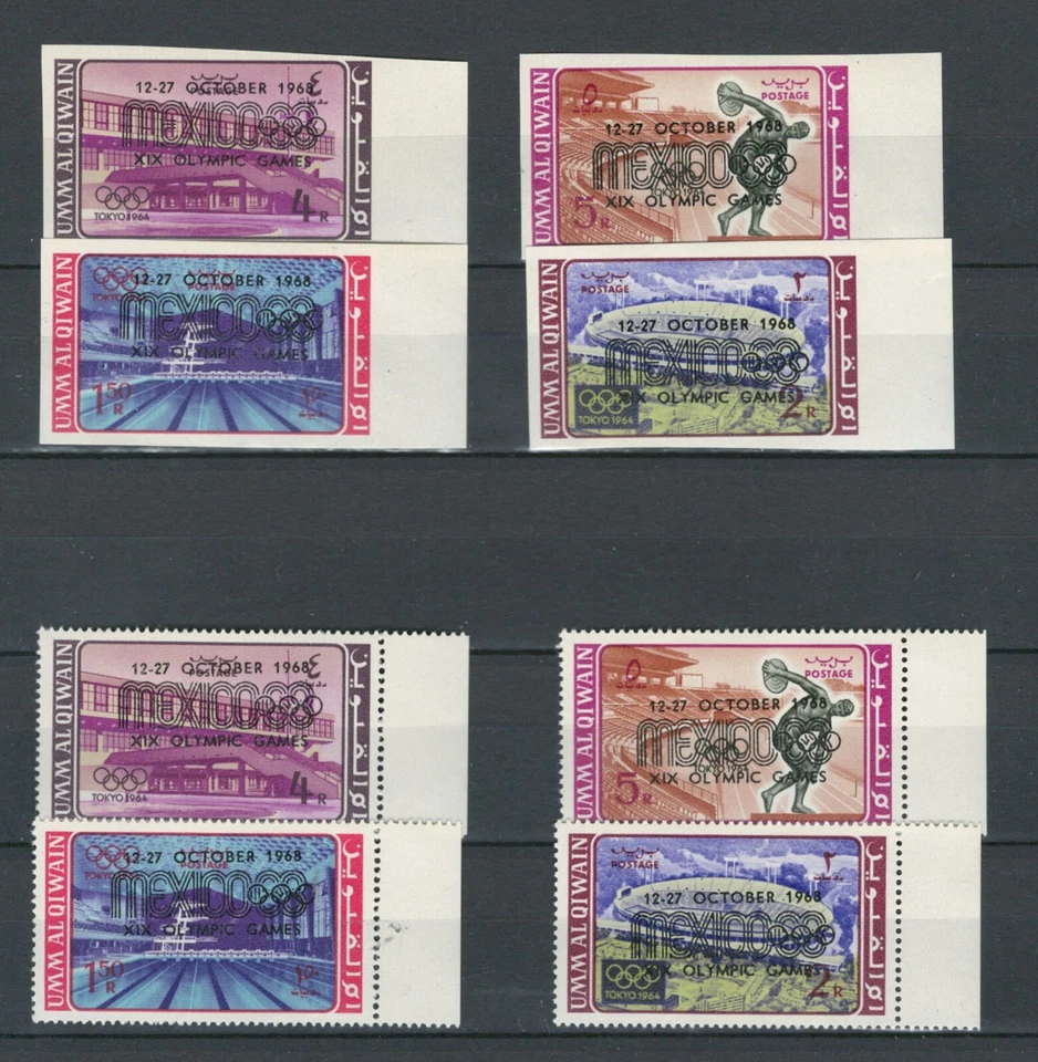 OLÍMPICOS UMM AL KIWAIN MÉXICO 68 MNH SOBREIMPRESIÓN PERF. LOTE DE JUEGOS DE IMPERMEABLES (EAU 266) Foto 1 de 1