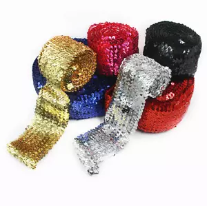 2 m/lotto Elasticità Paillettes Finiture Perline Pizzo Nastro Nastro Artigianato Cucitura 7,5 cm - Foto 1 di 15