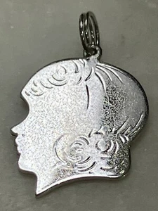 Vintage WELLS 925 Sterling Silver Girl Charm Pendant. Engraved LOWELL - Picture 1 of 3