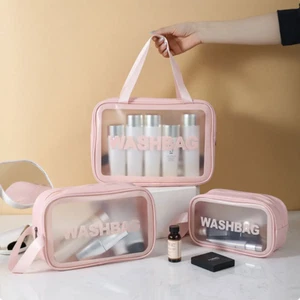 3 PCS Clear Toiletry Bag, Makeup Bag Set, PVC Transparent Wash Bag Makeup Bag - Picture 1 of 20