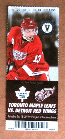 Red Wings Pavel Datsyuk Game ticket stub Oct 18, 2014 $155 face value Cover