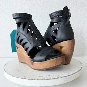 NEU Lane Stiefel BECCA Damen schwarz Keilabsatz Größe 8 Westernsandalen Cowgirl Leder - Bild 1 von 9