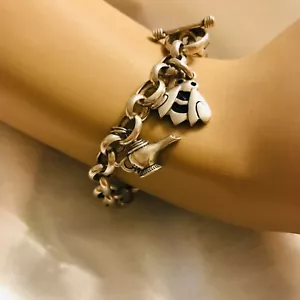 PULSERA PLATA ESTERLINA 925 ESLABÓN DE CADENA CON ENCANTO DE ABEJA 925 Y ENCANTO DE LÁMPARA MÁGICA - Imagen 1 de 4