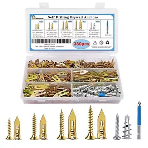 380pcs Self Drilling Drywall Anchors with Screws, 5 Different Sizes Zinc Plat... - Picture 1 of 6