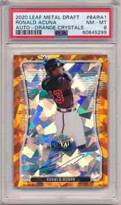 Ronald Acuna Orange Crystals 2/3 Auto 2020 Leaf Metal Draft #BARA1 PSA 8 Braves 