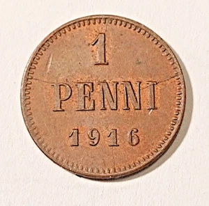 Finland * 1 penni *1916* Copper *Good condition *1++*stamped glans - Picture 1 of 2