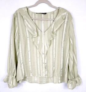 Zara Damen Bluse Gr. M Grün Rüschenkragen Knopf Struktur Feminin Neu ohne Etikett - Bild 1 von 9